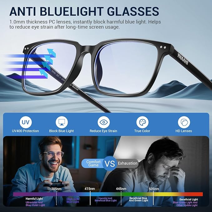 Blue Light Glasses for Men Women, 99% Blue Light Blocker, UV Protection. Ideal for Computer Use, Gaming, Reading.