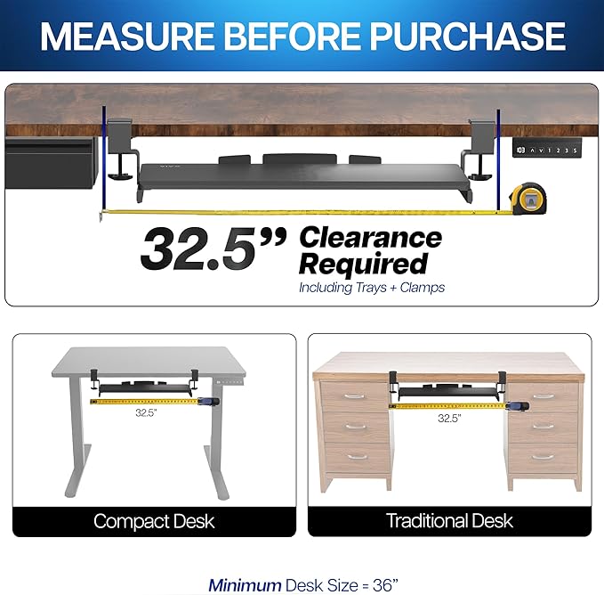 VIVO Large Clamp-on Computer Keyboard and Mouse Under Desk Slider Tray, 27 x 11 inch Pull Out Platform Drawer, Light Wood, MOUNT-KB05A