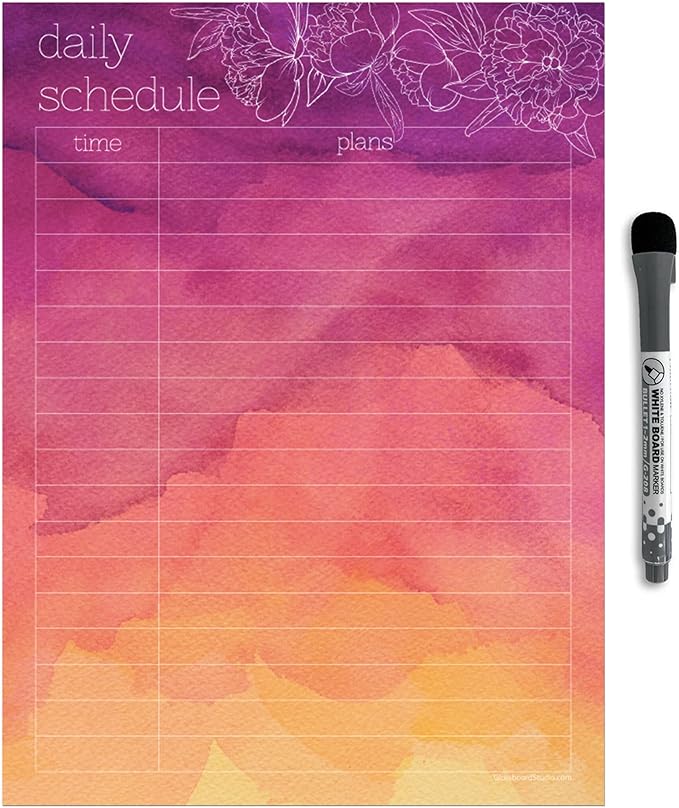 Dry Erase Daily Schedule Planner Sticker Decal by Glassboard Studio | Removable & Reusable | Magnetic Fine-Tip Marker Included (9 x 12 inches, Peony)