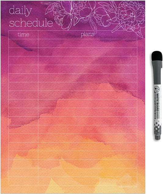 Dry Erase Daily Schedule Planner Sticker Decal by Glassboard Studio | Removable & Reusable | Magnetic Fine-Tip Marker Included (9 x 12 inches, Peony)