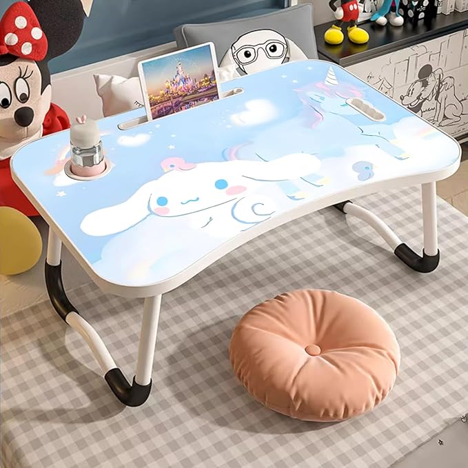 Kawaii Laptop Desk Foldable Kawaii Bed Desk Table Cute Folding Breakfast Tray Portable Lap Standing Desk Notebook Stand Reading Holder for Bed/Couch/Sofa/Floor (Blue)
