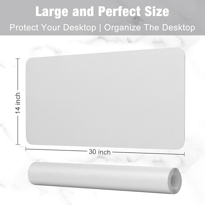 Hsurbtra Desk Pad, 30" x 14" PU Leather Desk Mat, XL Extended Mouse Pad, Waterproof Desktop Blotter Protector, Non-Slip Ultra Thin Large Laptop Keyboard Writing Mat for Office Home, Gray