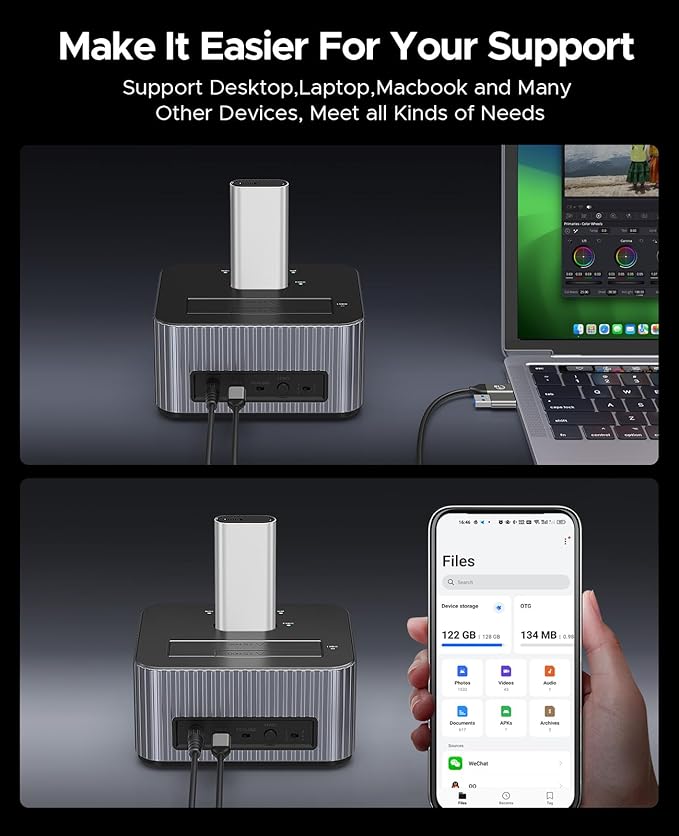 ORICO Hard Drive Docking Station 10Gbps for NVMe SSD & SATA 3.5 HDD with Bidirectional Cloning Type-C Hybrid Docking Station with Independent Aluminum Heat Sink