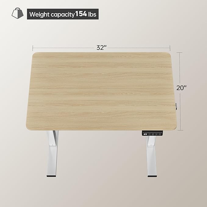 Electric Standing Desk Adjustable Height, 32x20 Inches Sit Stand up Desktop for Home Office, Ergonomic Rising Computer Table with Memory Preset, Yellow Beams