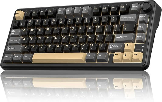 RedThunder K75 Wireless Mechanical Keyboard, CNC Knob, Tri-Mode BT5.0/2.4GHz/USB-C Hot Swappable Custom, Pre-lubed Linear Coconut Switches, Gasket Structure, RGB Gaming Keyboard, Black-Gold