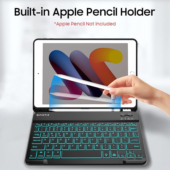 FINTIE Backlit Keyboard Case for iPad 9th / 8th / 7th Generation (2021/2020/2019) 10.2 Inch, Soft TPU Back Cover with 7 Colors Backlight Magnetically Detachable Bluetooth Keyboard, Composition Book