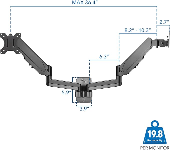 Mount-It! Dual Monitor Wall Mount Bracket - Double Computer Monitor Wall Mount With Two Height Adjustable Full Motion Arms Tilt up to 17" - 32" Inch Screens with 75, 100 VESA Patterns, 19.8 Lb Per Arm