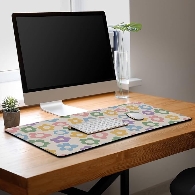 Computer Mat Jumbo Mouse Pad Extra Large Mouse Pads Desk Pad for Woman Gaming Mousepads Modern Desk Pad Non-Slip Rubber Base 35.4" X 15.7" for Game Office, Colorful Groovy Flowers