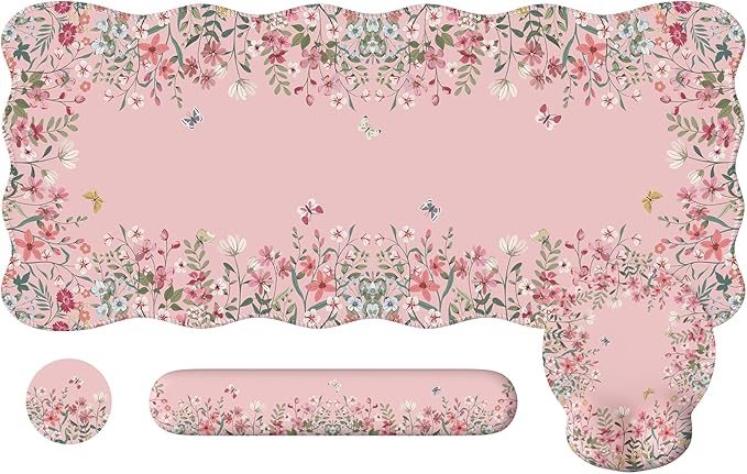 iLeadon Desk Matt for Desktop, Non Slip Base Mouse Pad with Wrist Rest, Wrist Pad for Keyboard, Gaming Mouse Pad Large, Anti-Fatigue Gel Mousepad with Wrist Support (Pink)