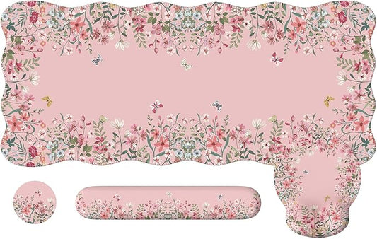 iLeadon Desk Matt for Desktop, Non Slip Base Mouse Pad with Wrist Rest, Wrist Pad for Keyboard, Gaming Mouse Pad Large, Anti-Fatigue Gel Mousepad with Wrist Support (Pink)