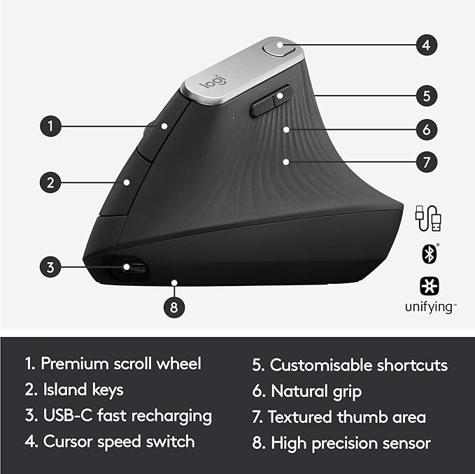Logitech Ergo K860 Wireless Ergonomic Keyboard with Wrist Rest and MX Vertical Wireless Mouse