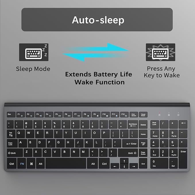 JOYACCESS Wireless Keyboard, 2.4G Slim and Compact Wireless Keyboard with Numeric Pad for Laptop, MacBook Air, Apple, Computer, PC(Black and Grey)