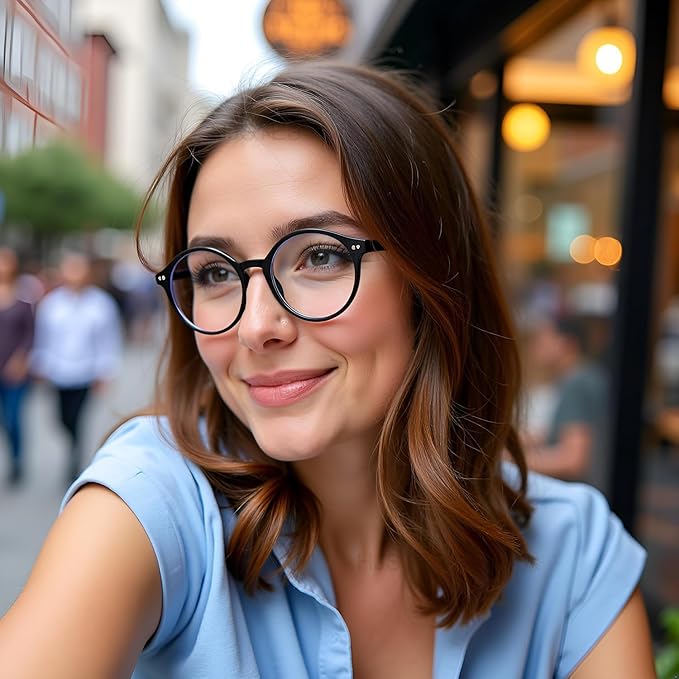HJSTES Vintage Blue Light Glasses for Women Men Round Bluelight Blocking Glasses Thick TR90 Frame Eyeglasses