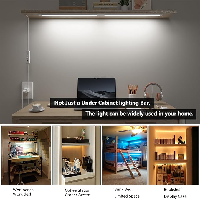 LED Under Cabinet Lighting USB Plug in Cabinet Lights,3 Levels CCT(3000K/4000K/6000K),Ultra-Thin 12Inch - 2X Dimmable Indoor Light Bar Linkable for Under Counter,Desk,Shelf,Closet,Workbench,8W,720LM