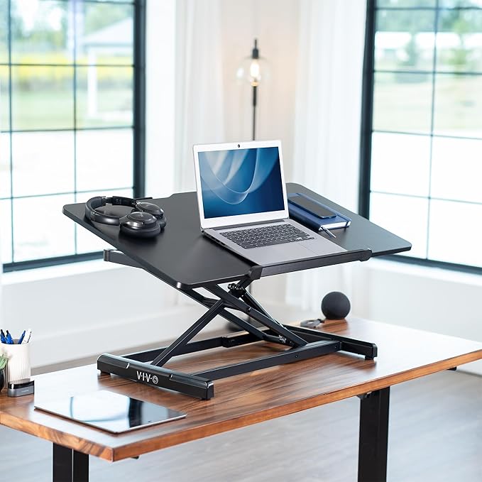 VIVO 36 inch Height Adjustable Tilting Stand Up Desk Converter, Quick Sit to Stand Single Top Keyboard Riser, Laptop Workstation, Drafting Table, Ergonomic Typing, Black, DESK-V036T