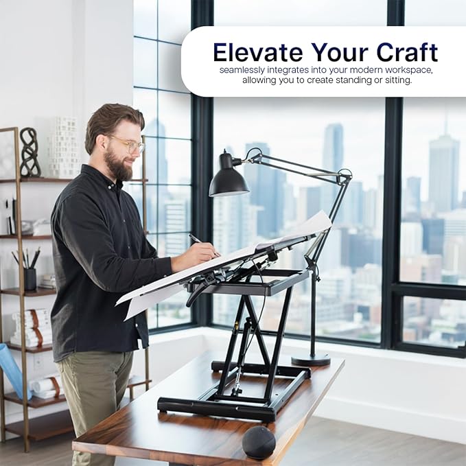 VIVO 36 inch Height Adjustable Tilting Stand Up Desk Converter, Quick Sit to Stand Single Top Keyboard Riser, Laptop Workstation, Drafting Table, Ergonomic Typing, Black, DESK-V036T