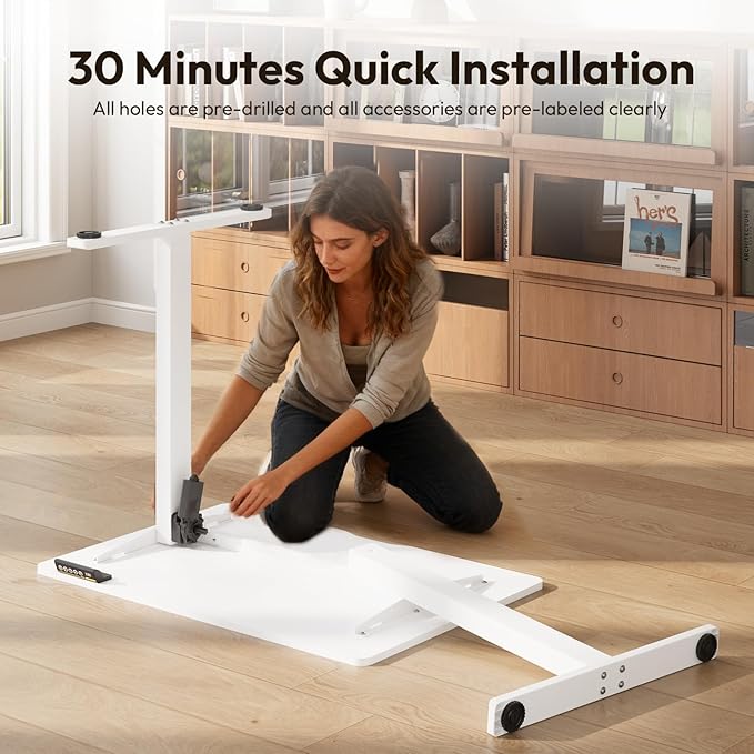 Electric Standing Desk,32x24 Inches Adjustable Height Stand up Desk, Sit Stand Home Office Desk with Splice Board, 3 Preset Heights,Equipped with Hooks,Ergonomic Computer Desk Workstation，White