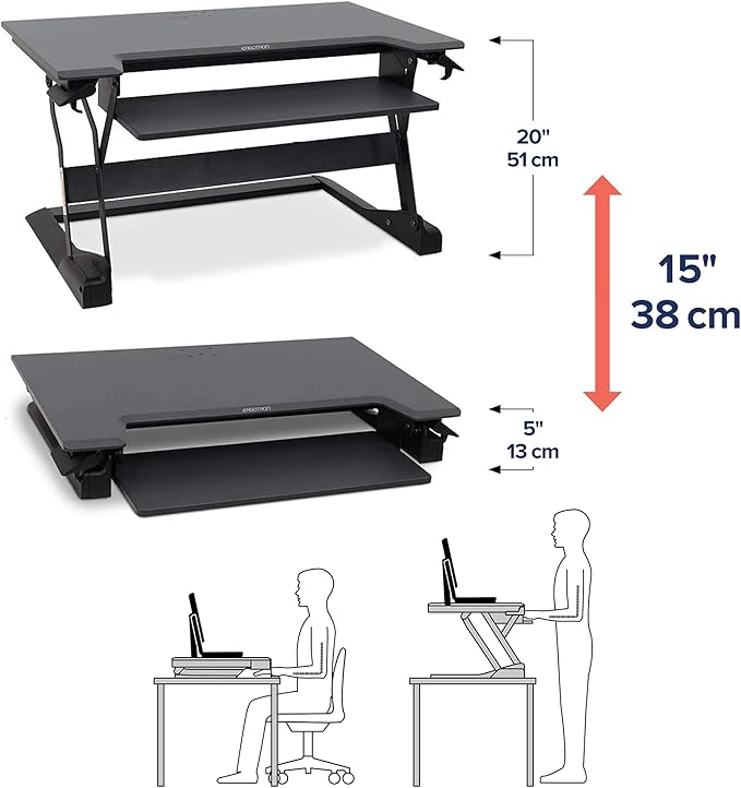 Ergotron – WorkFit-TL Standing Desk Converter and WorkFit Dual Monitor Kit, Sit Stand Desk Riser for Tabletops – for 2 Monitors Up to 24 inches, 6 to 14 lbs Each – Black