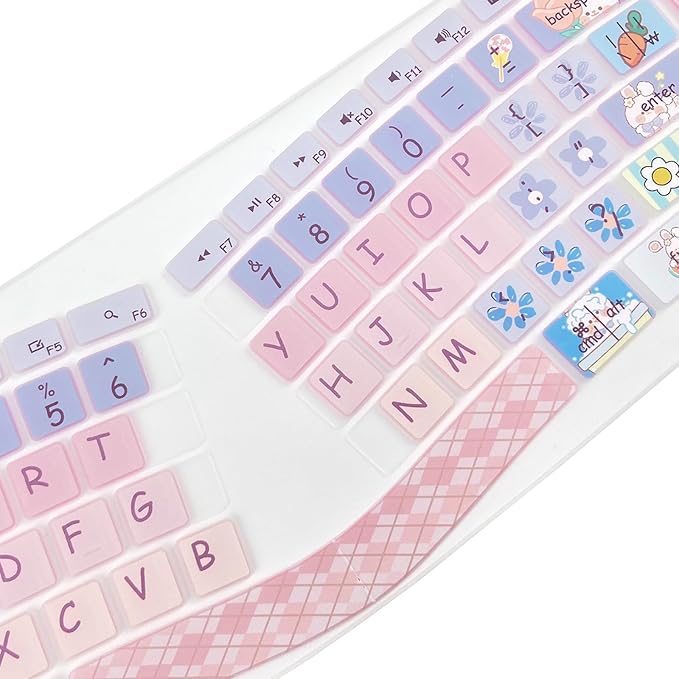 Cute Silicone Keyboard Cover for Logitech Ergo K860 Ergonomic Keyboard, US Layou, Cute Bunny