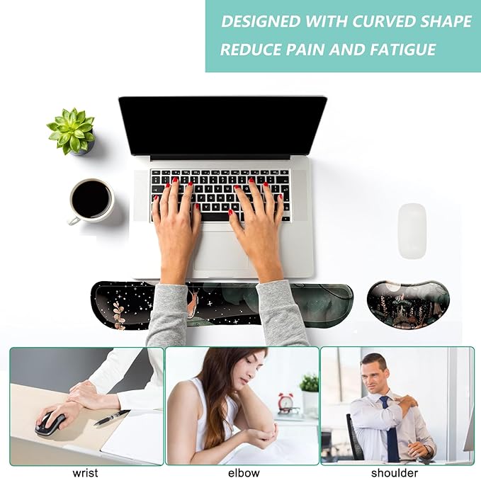 Keyboard Wrist Rest Mouse Wrist Support Set, Memory Foam Wrist Rest Pad for Computer Laptop Keyboard Mouse, Ergonomic Wrist Cushion Support for Typing Pain Relief, Gaming Home Office, Snail