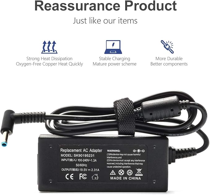 45W Charger Compatible for HP Laptop Model 14 - Compatible for HP 14 14m 14s 14-dk 14-dq 14-df 14-ds 14-dh 14-ak 14-ac 14-ba 14-fq 14-dy 14-ax 14-ck 14-bs 14-dw 14-ce 14-cf 14-an Supply Cord