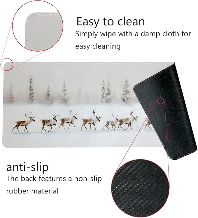 Winter Reindeer Mouse Pad,XL Large Vintage Winter Christmas Desk Mat,Christmas Desktop Decorations for Home Office Dorm,31.5x11.8 Inch