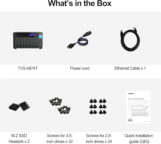 QNAP TVS-h874T-i7-32G-US 8 Bay High-Speed Desktop NAS with Intel 12th Gen CPU, up to 64GB DDR4 Memory, Thunderbolt 4 and 2.5GbE connectivity (Diskless)