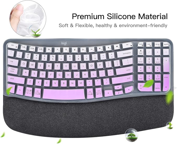 Keyboard Cover Skin for Logitech Wave Keys MK670 Combo Keyboard Skin, Logitech Wave Keys Wireless Ergonomic Keyboard Cover Protector Skin Accessories, Ombre Purple