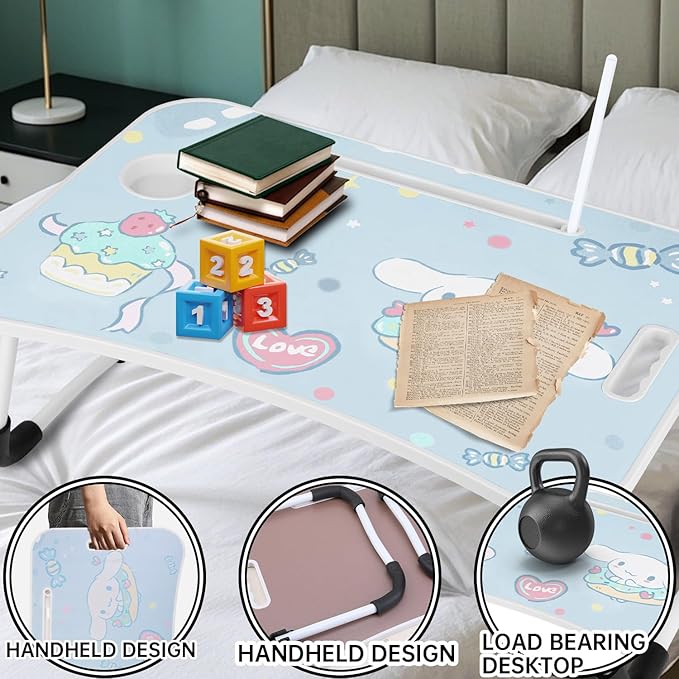 Laptop Desk Foldable Kawaii Bed Desk Table Cute Folding Breakfast Tray Portable Lap Standing Desk Notebook Stand Reading Holder for Bed/Couch/Sofa/Floor (Blue)