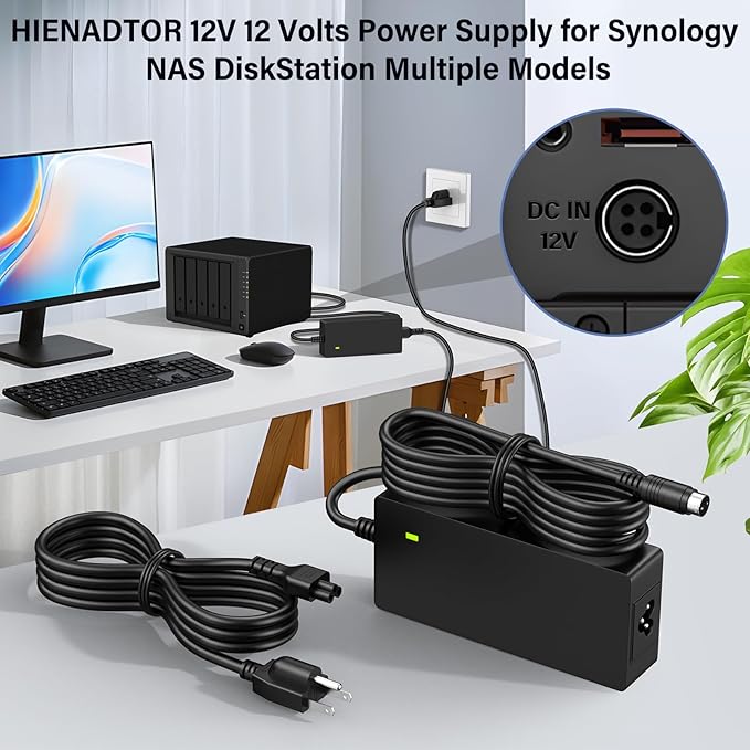 12V 10A DiskStation Charger for Synology NAS Disk Station DS1520+ Power Cord AC Adapter for Synology DS1522+ DS916+ DS918+ DS920+ DS923+ Network Storage NAS Server DS723+ DS420+ DS423+ DS620slim DS720