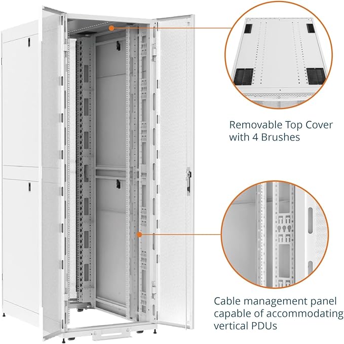Tecmojo 52U Server Rack Cabinet - PRE-Assembled 32inch Width 48inch Depth IT Network Equipment Cabinet Rack Enclosure with Casters - 3000lbs Weight Capacity, White