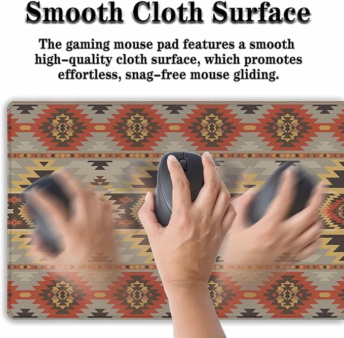 Gaming Mouse Pads Geometric Large Desk Pad Keyboard Pad Mousepad XXL Non-Slip Rubber Base Waterproof with Stitched Edges 35.4" X 15.7" for Game Office, American Navajo Style Aztec