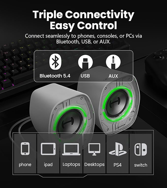 Edifier G1000 II Desktop Computer Speakers for Gaming, 2.5" Full-Range Driver & Enhanced Bass, Bluetooth 5.4 USB-C AUX, 9 Dynamic RGB Lighting Modes for PC - Black