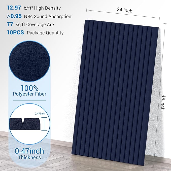 10 Pack Acoustic Panels,48"*24"*0.47"Self-Adhesive Soundproof Wall Panels,High Density Sound Proof Panels for Walls, Office, Reccording Studio, Home,Ceiling-Starry Blue