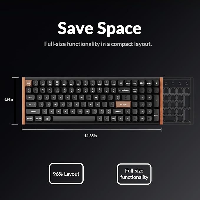 Keychron K4 HE – 96% Compact Hall Effect Wireless Mechanical Keyboard with Number Pad, Magnetic Switch, Rapid Trigger, Custom RGB, QMK/VIA, 2.4GHz/BT5.2/Wired, for Mac/Windows/Linux, Wood Frame, Black