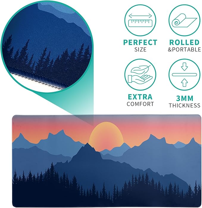 Japanese Mountain Landscape Gaming Mouse Pad Extended Large Mousepad with Nonslip Rubber Base Stitched Edges Laptop Computer Keyboard Desk Mat for Office Home and Game