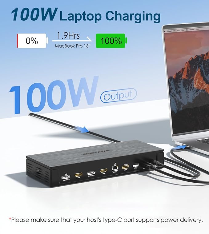 WAVLINK Pro Docking Station 5 Monitors, Up to Five 4K Displays for Mac & Windows, DisplayLink Dock with PD100W, 2X DP 1.4(120Hz), 2X HDMI 2.0, Alt HDMI, 2.5Gbps Ethernet, Driver Required DL7400