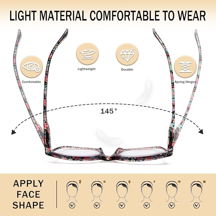 SIGVAN Ladies Reading Glasses Blue Light Blocking Spring Hinge Fashion Pattern Print Eyeglasses for Women