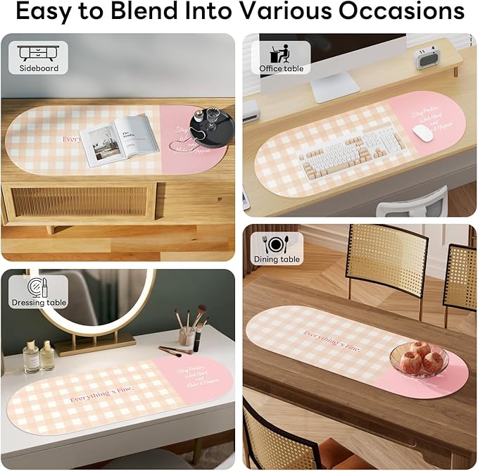 Checkered Pattern Desk Pad Protector, 35.5 x 13'' Aesthetic Mouse Mat for Desktop, Waterproof PU Leathe Non-Slip Desk Writing Pad for Office and Home, Orange and Pink