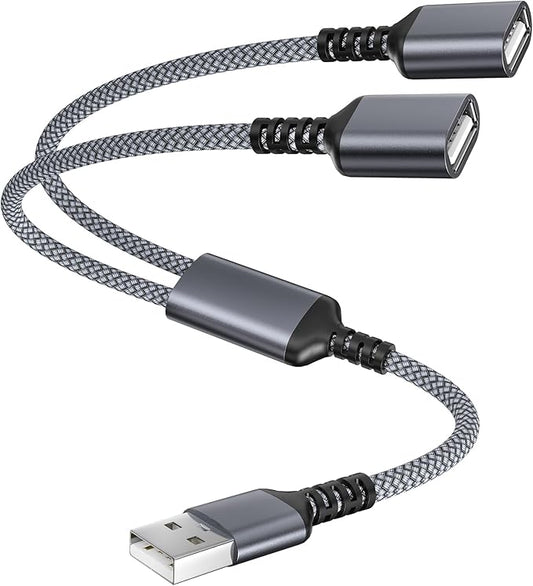 Itramax USB Splitter 1 in 2 Out 1FT,USB-A Splitter Cable 1 Male to 2 Female Split,Dual/Double USBA Port Hub Split for PC,Laptop,Keyboard,Mouse,Printer,Flash Drive,LED,Support Data and Charging