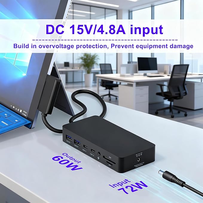 12 in 1 New Surface Docking Stationg, Triple Displays VGA + Dual 4k@30hz HDMI, Surface Dock for Surface Pro 11/10/9/8/X/7/6/5/4/3, Surface Laptop, Surface Laptop Go, Surface Go Dock, Surface Book Dock