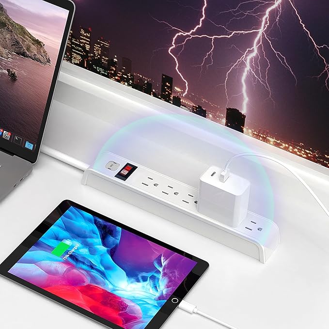 TiFFCOFiO Surge Protector Power Strip, 6 Feet Extension Cord, 600 Joules Surge Protection, Multiple Protection 6 Outlet Strip, 14 AWG Cord, 15A/1875W, ETL Listed