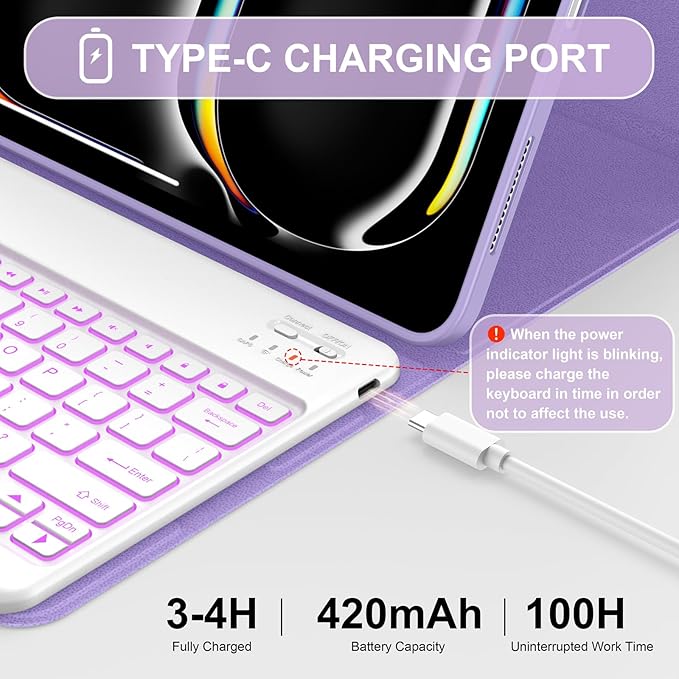 Soke Keyboard Case for iPad Pro 13 Inch (M5 2025/M4 2024), 7-Color Backlit Detachable Bluetooth Keyboard, Folio Stand TPU Back Cover with Pencil Holder for iPad Pro 13", Violet Marble