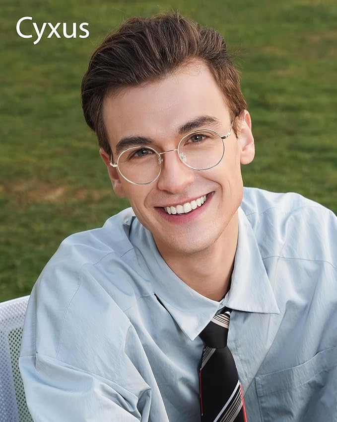 Cyxus Blue Light Glasses for Men and Women, Round Metal Frame Computer Eyeglasses for Office, Gaming, Reading 8090