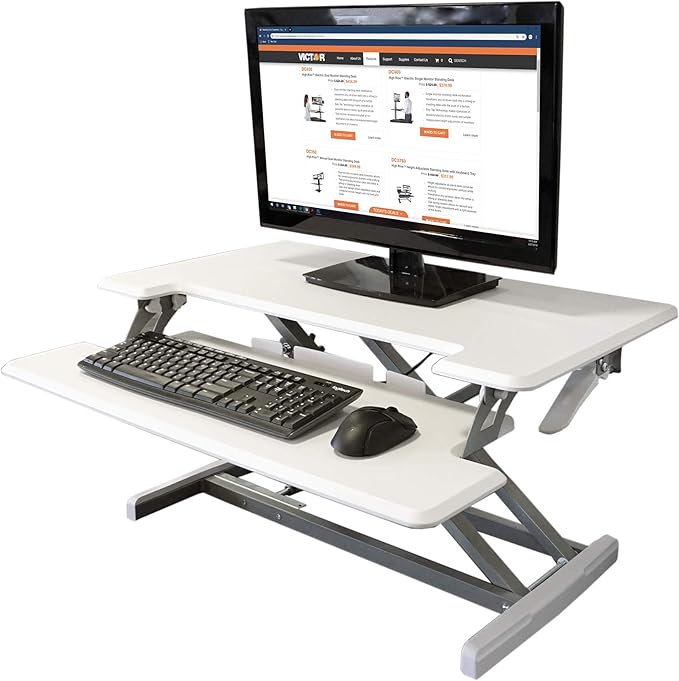 Victor High Rise DCX610W Height Adjustable Compact Desk with Keyboard Tray Standing Desktop Converter, 33 Inches, White