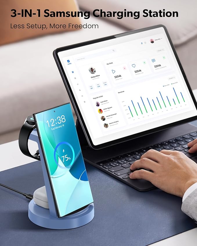 Wireless Charger for Samsung: 3 in 1 Wireless Charging Station for Samsung Galaxy Watch 8 7 6 5 4 3 Pro Classic Galaxy Buds - Charger Dock Stand for S26 S25 S24 Ultra S23 S22 S21 Note Z Fold Android