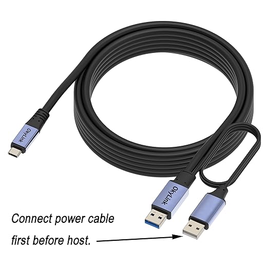 OkyLink Active USB 3.0/3.2 Gen1 A to C Data Cable 15ft/5M – High-Speed 5Gbps, Signal Booster, Optional Power, Long-Distance Data Cable for VR, Portable Hard Drive, Docking Station, Printer