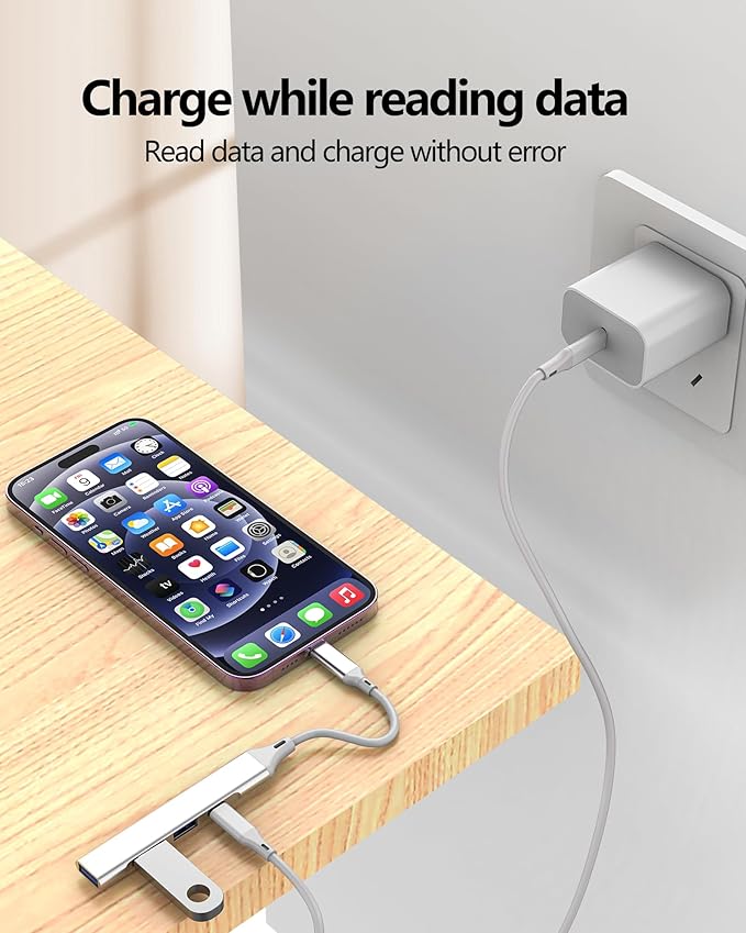 Lightning to USB Adapter(4in1)for Apple HUB for iPhone 14 13 12 OTG 3.0 USB A Port Camera Card Reader Photo Data Transfer External Flash Drive for iPad Charger Cable Splitter keyboard Mouse Connector