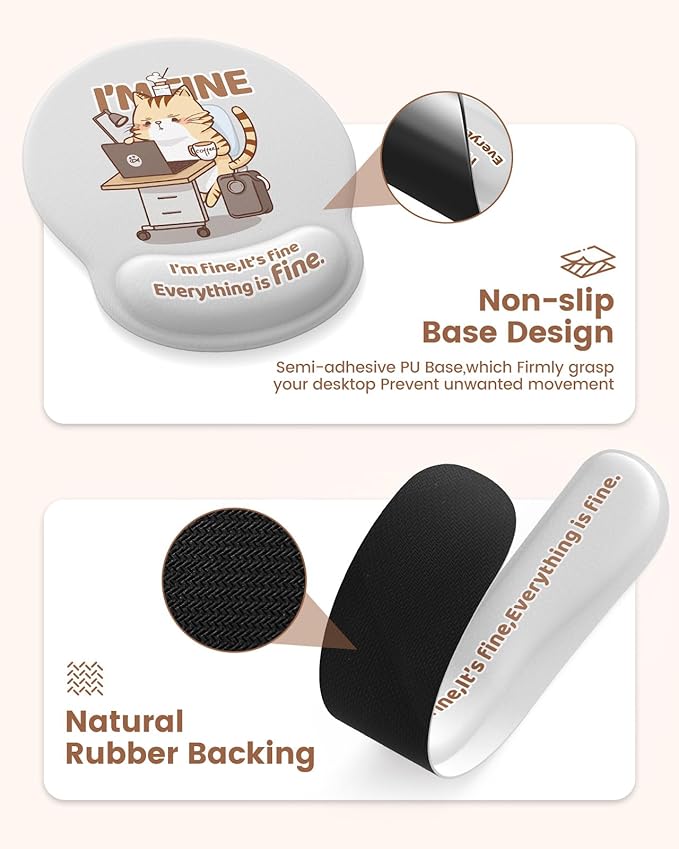 HAOCOO Mouse Pad with Wrist Rest, Funny Office Accessories, Non-Slip Gaming Desk Mat, Ergonomic Computer Mousepad for Home Office Decor