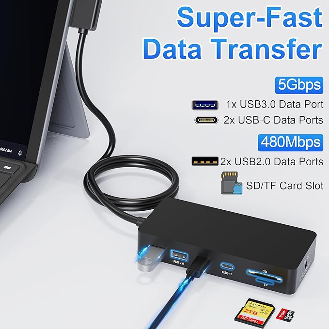 Surface Docking Station, 11-in-1 Dual Monitor 4K@60Hz HDMI +VGA Surface Dock, for Surface Pro 11/10/9/8/X/7/6/5/4, Surface Laptop, Book, Go | 72W Charging, Ethernet, 5Gbps USB